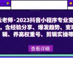 爆发趋势、变现逻辑、养高权重号、剪辑实操等，云老师·2023抖音小程序专业变现课，含经验分享、
