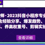 爆发趋势、变现逻辑、养高权重号、剪辑实操等，云老师·2023抖音小程序专业变现课，含经验分享、