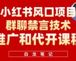 小红书群聊禁言技术代开项目，小红书风口项目日入300+，适合新手操作