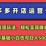 拼多多开店运营课程：蓝海变现玩法，轻松实现睡后收入，零基础小白也可日入5张