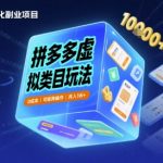 拼多多虚拟类目玩法，0成本，可矩阵操作，月入1W+