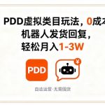 PDD虚拟类目玩法，0成本，机器人发货回复，轻松月入1-3W