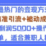 小众赛道玩法：当下最热门的变现方式，精准引流+被动成交月利润5k+操作简单，适合兼职人群