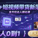 AI+短视频带货新范式全方位达人孵化课，素人也可以从0到1，全方位认知短视频带货