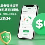 2025最新零撸项目，一部手机就可以操作，20秒一单，零投入纯薅羊毛，无门槛，一天200+【揭秘】