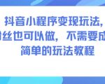 抖音小程序变现玩法，0粉丝也可以做，不需要成本，简单的玩法教程
