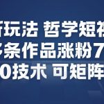 AI新玩法哲学短视频制作教学，20多条作品涨粉70W，0成本赛道，可矩阵