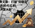 付费文章：打破“穷稳定”，吃透时代红利，“闷声发大财”的终极真谛