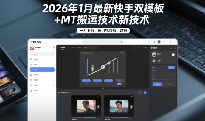 2026年1月最新快手双模板+MT搬运技术，一刀不剪，任何视频都可以搬