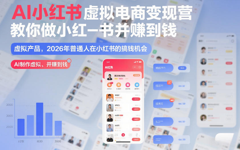 AI小红书虚拟电商变现营，教你做小红书并賺到钱，虚拟产品，2026年普通人在小红书的搞钱机会（完结）